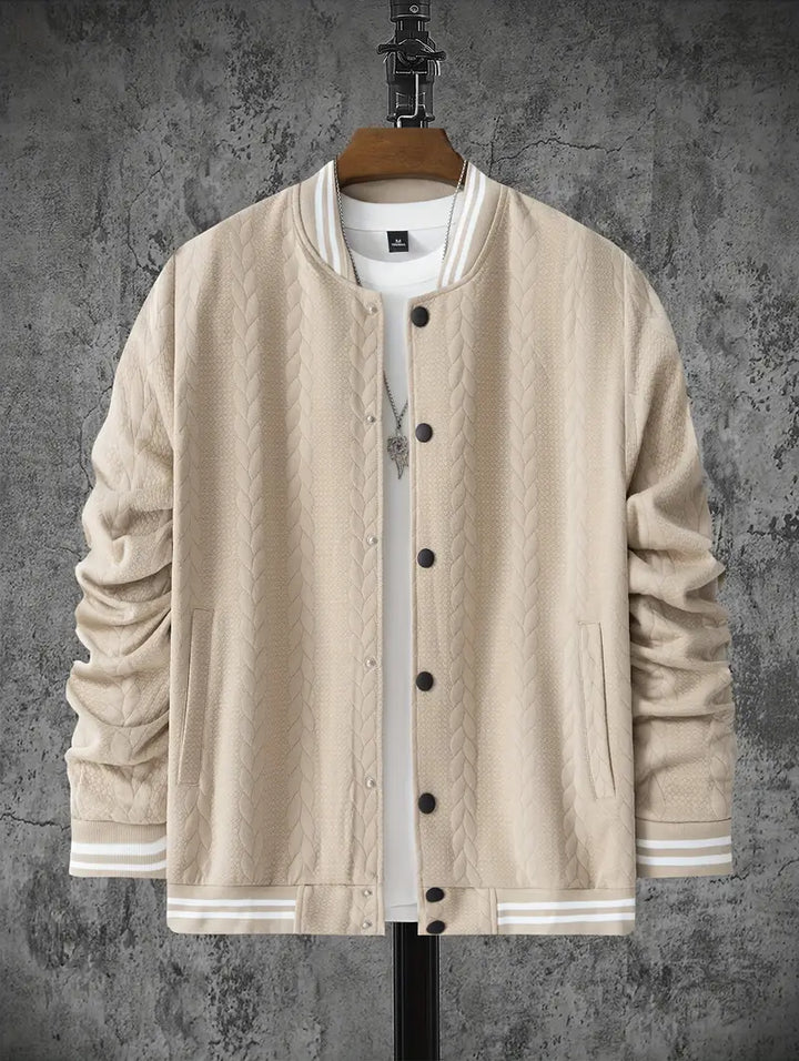 Felips - Stripe Decor Jacquard Baseball Jacket
