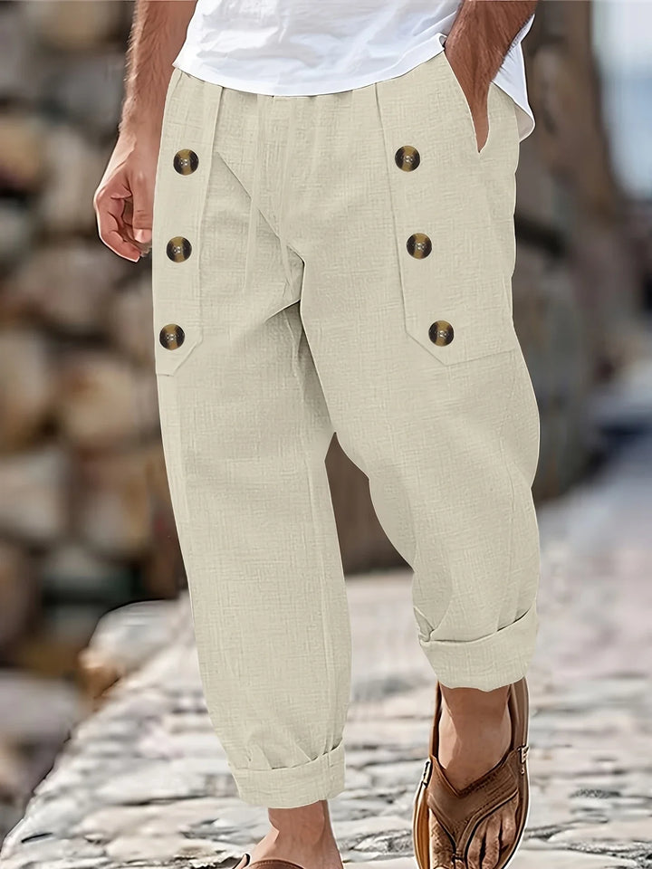 Beslan - Elegant Straight Leg Pants With Golden Buttons