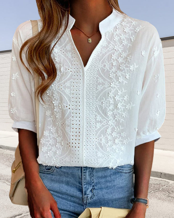 Elisabete - Casual V-Neck Knitted Blouse