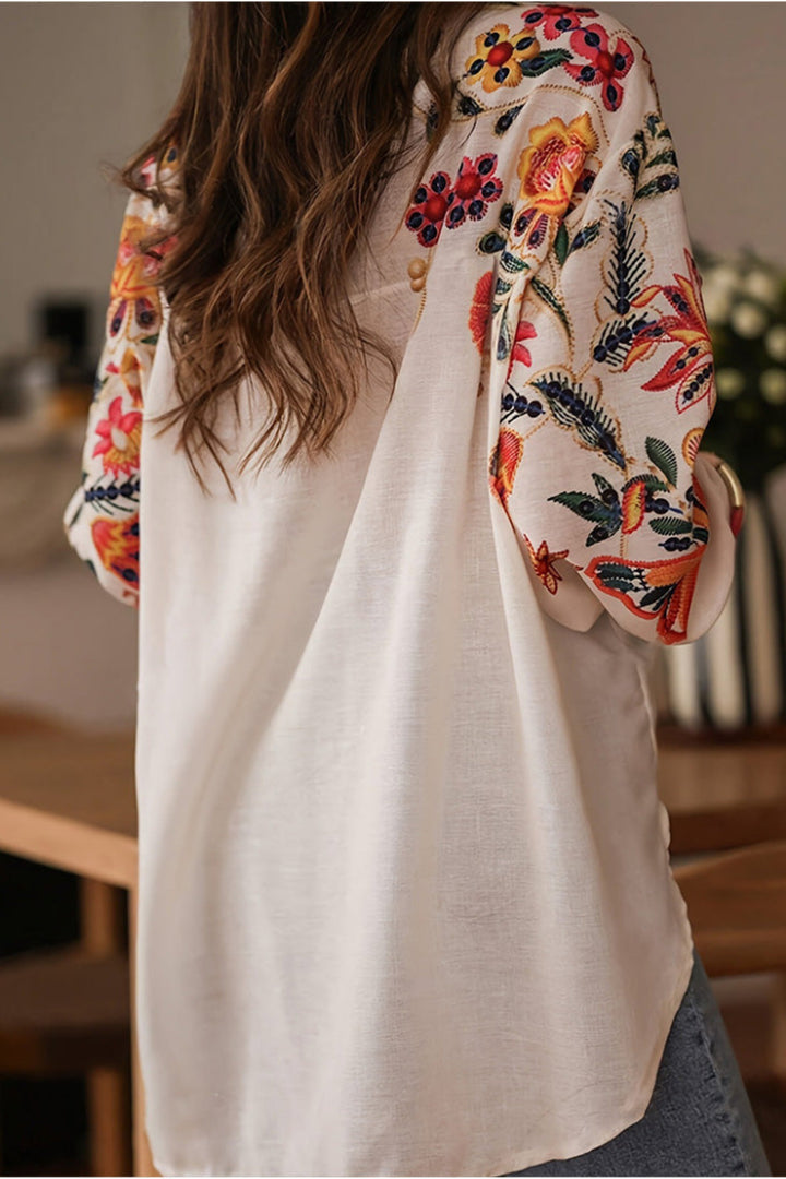 Mariluna - Casual Long Sleeve And Floral Print Shirt
