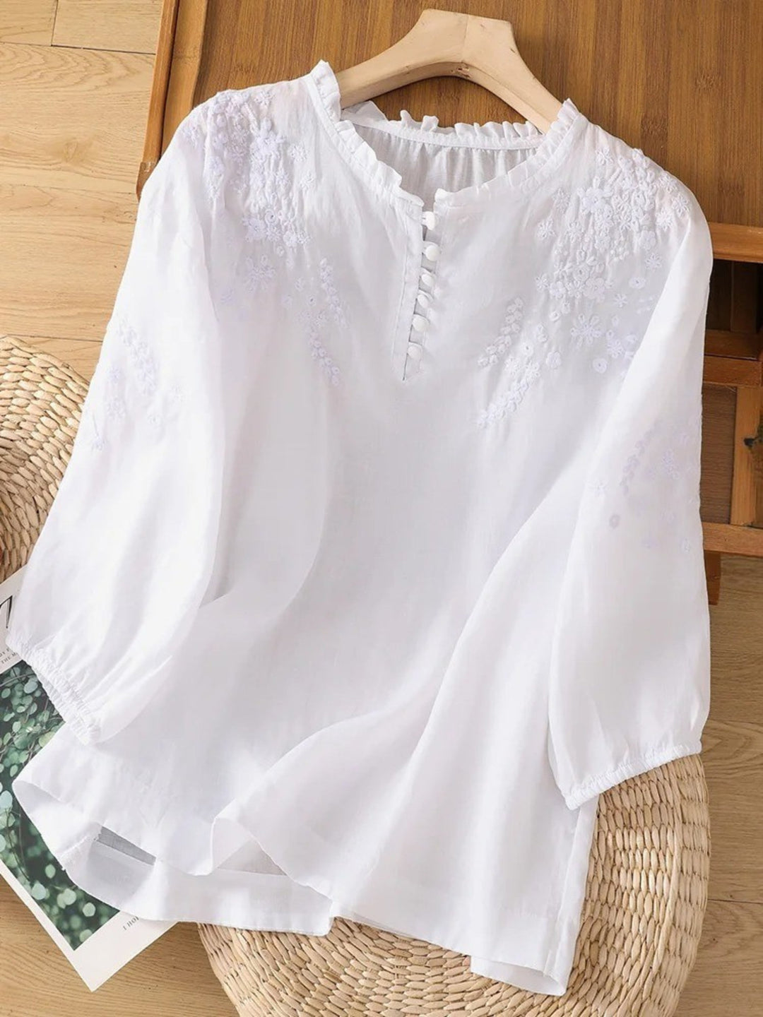 Kissina - Embroidered Cotton Linen Blouse