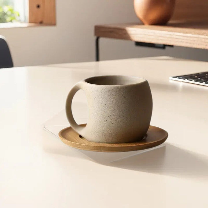 ClayHaven - Ceramic Coffee Mug With Wooden Saucer