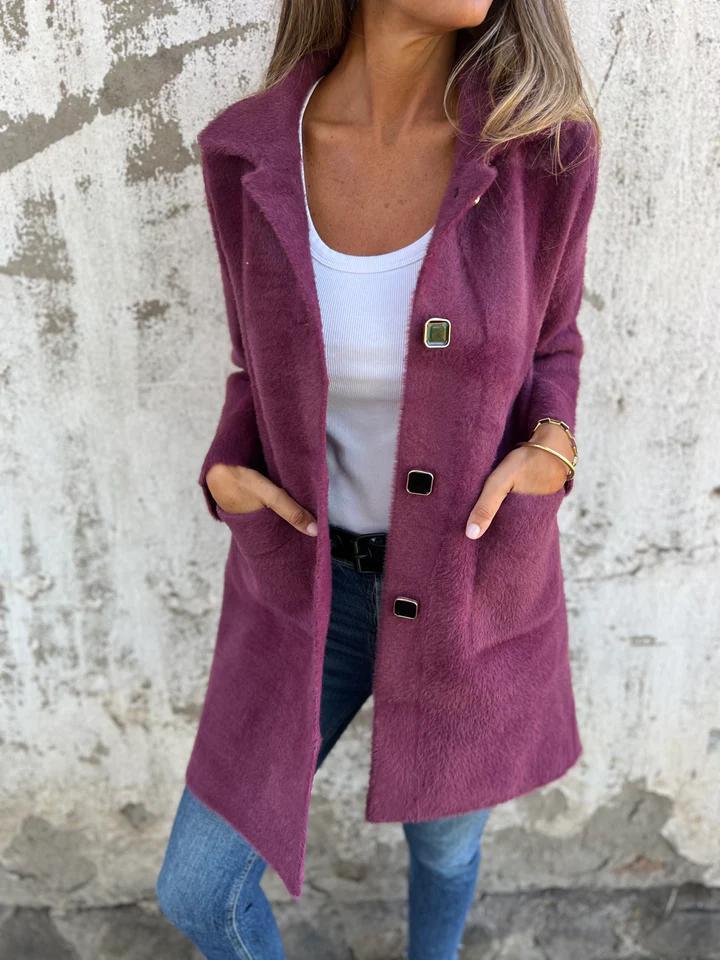 Rionna - Long Sleeve Button Up Coat With Pockets
