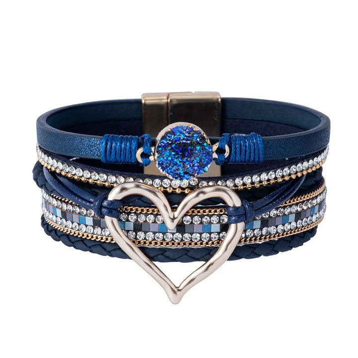 Joely - Multi Layer Leather Bracelet With Heart Design