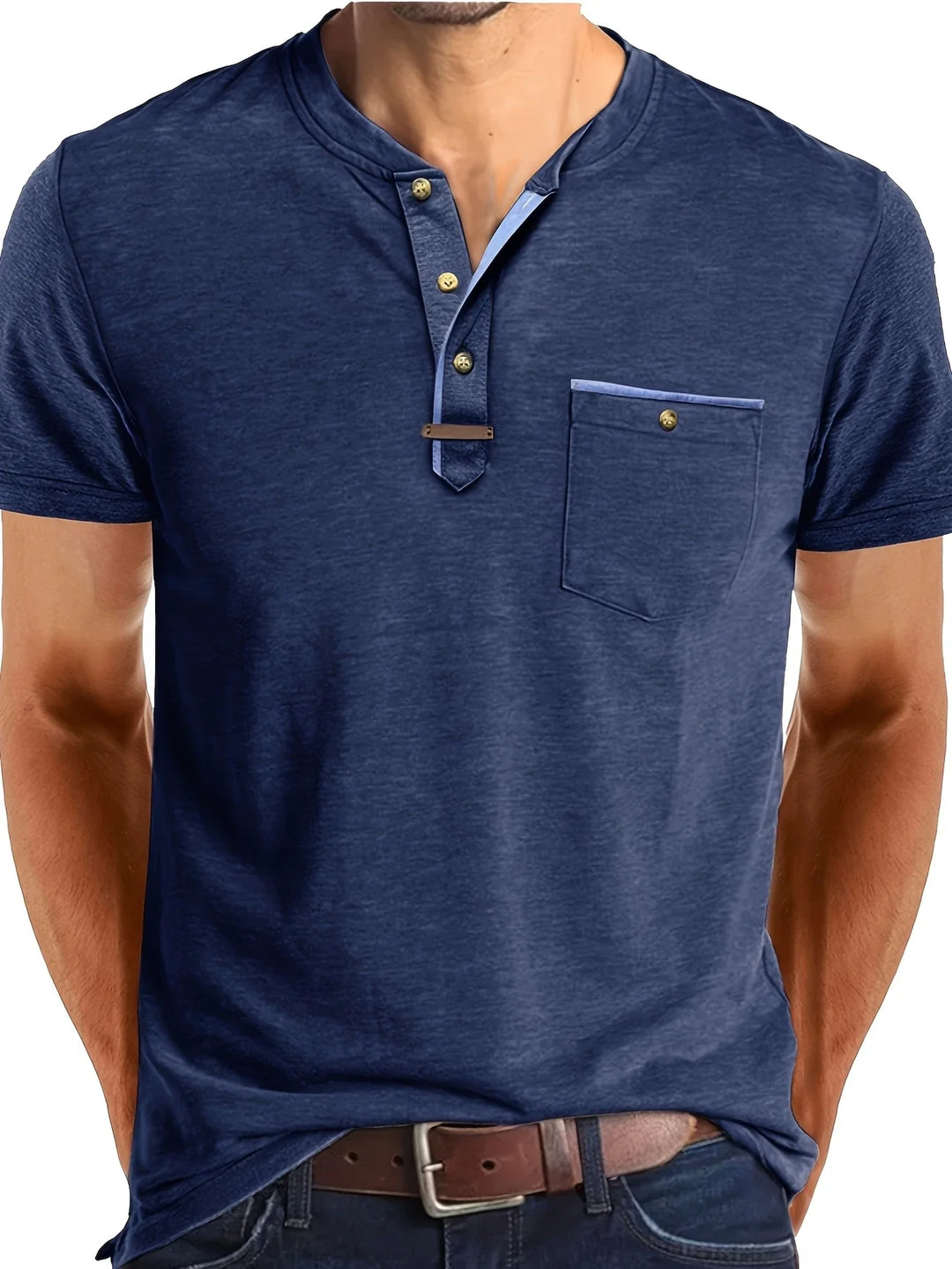Saxon - Elegant Round Neck T Shirt With Pocket