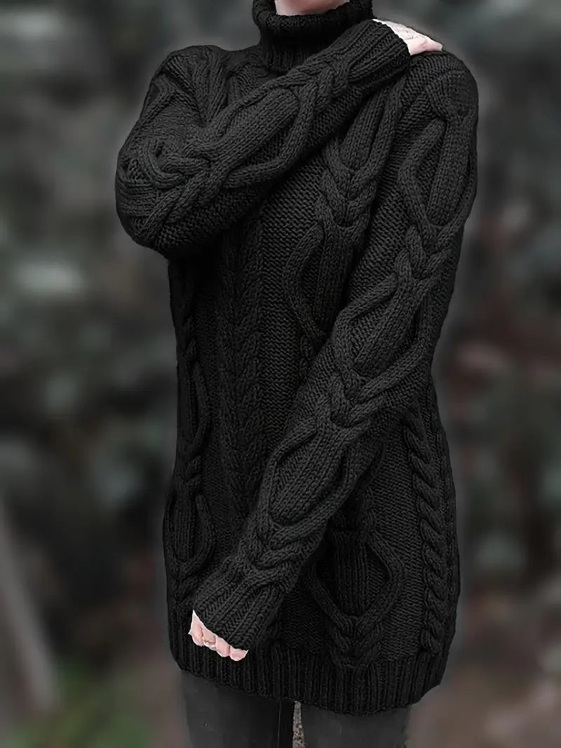 Narda - Chunky Cable Knitted Turtleneck Dress