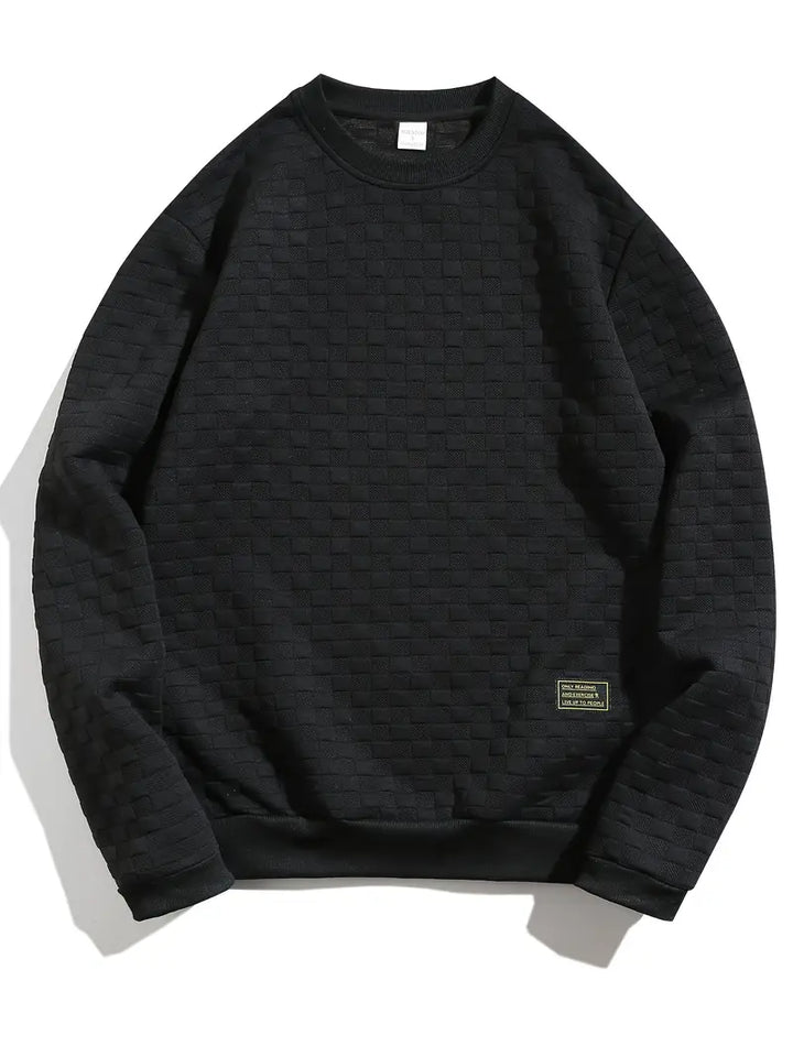 Stafford - Casual Checkered Textured Sweatshirt