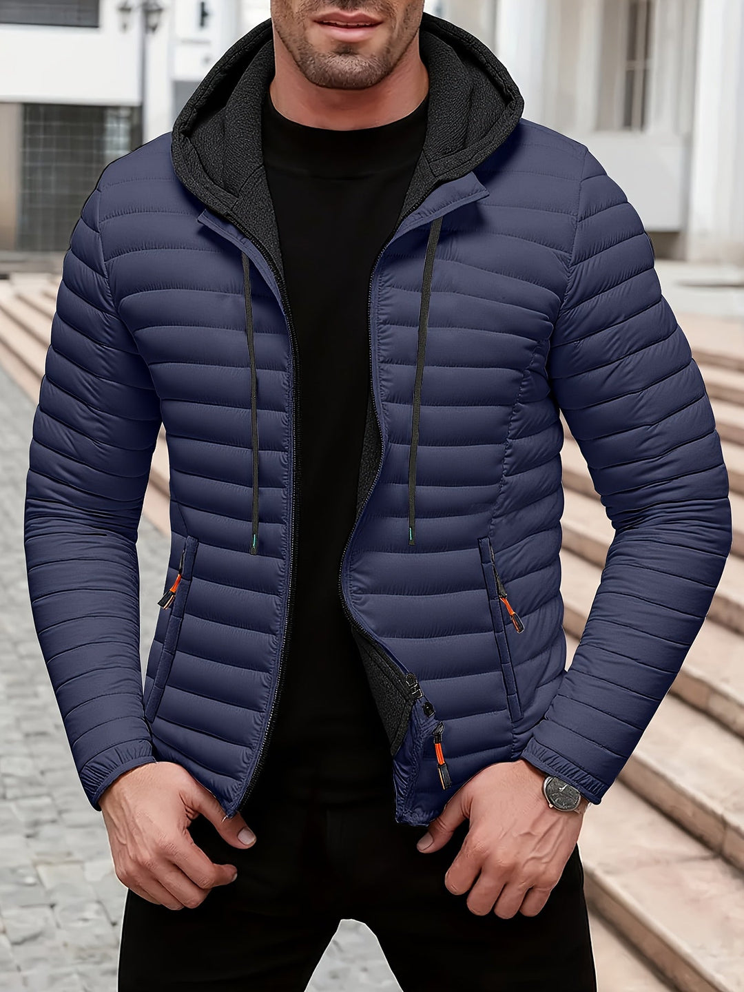 Dielmar - Quilted Hooded Jacket With Front Zipper
