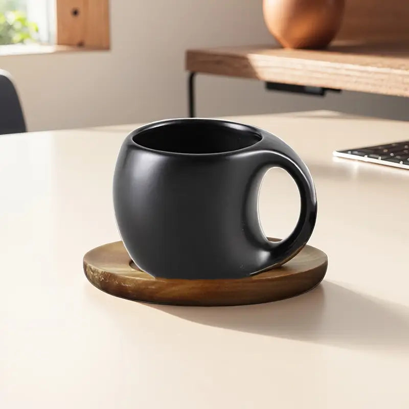 ClayHaven - Ceramic Coffee Mug With Wooden Saucer