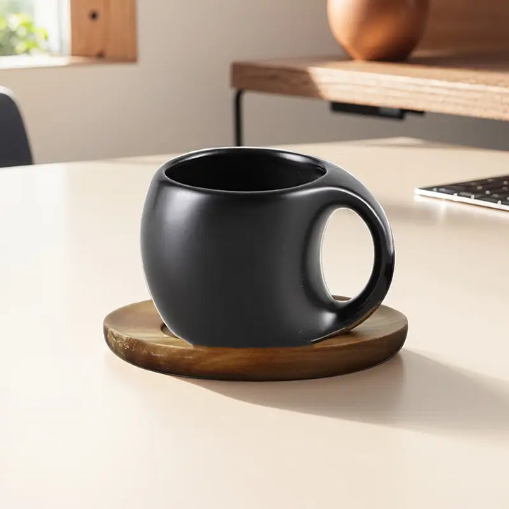ClayHaven - Ceramic Coffee Mug With Wooden Saucer