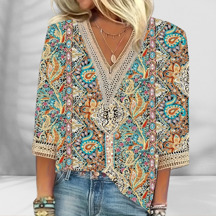 Maricela - Boho Blouse With Floral Patterns And Long Sleeves