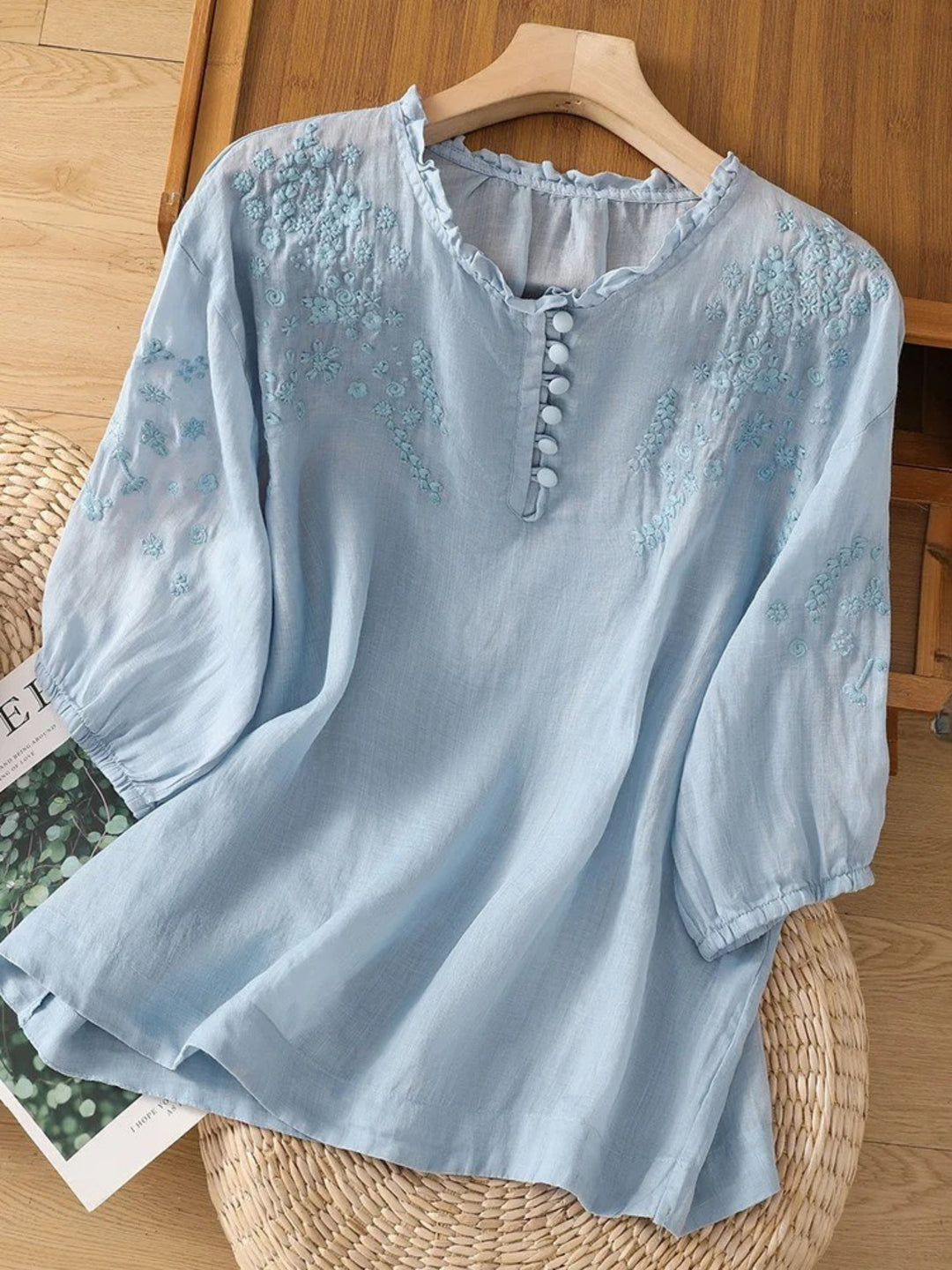 Kissina - Embroidered Cotton Linen Blouse