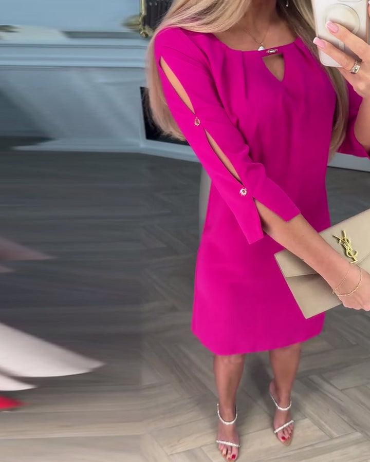 Kamelia - Keyhole Slit Sleeve Mini Dress