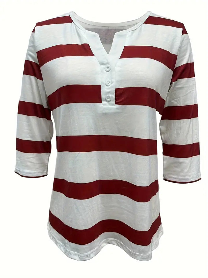Dakota - Casual V Neck T Shirt With Striped Print