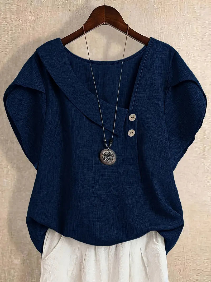 Milany - Casual Asymmetrical Neckline Blouse