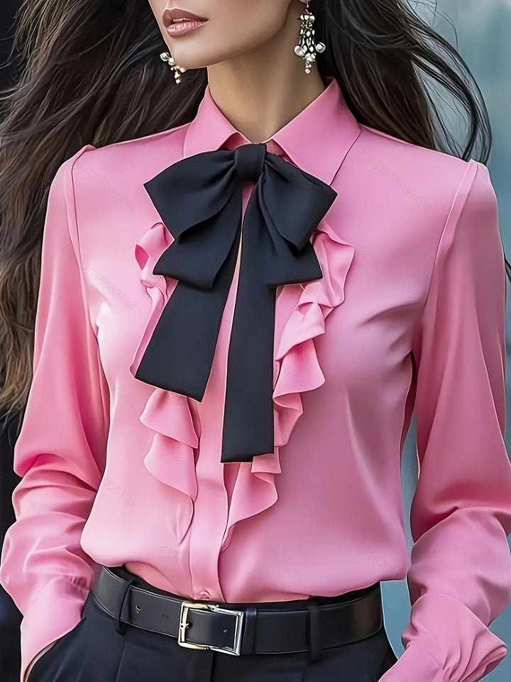 Dwyna - Long Sleeve Button Up Blouse With Ruffled Bow