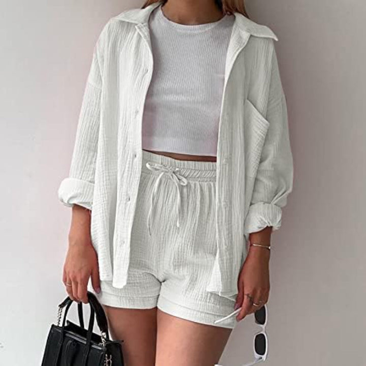 Katelyn - Two Piece Cotton Shirt And Shorts Set