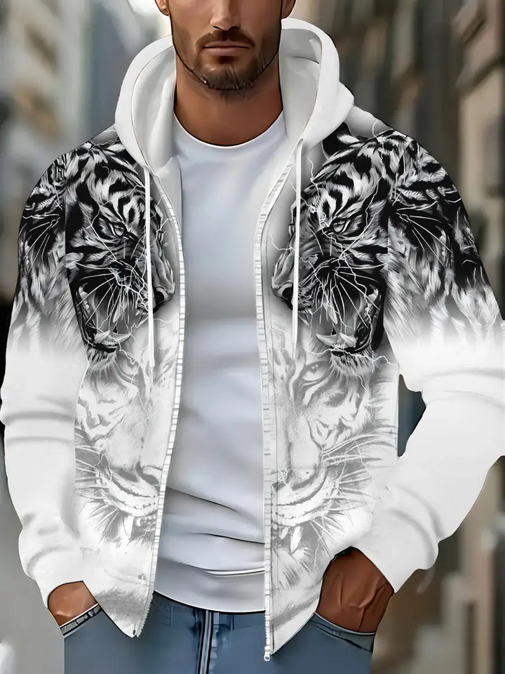 Murillo - Casual Long Sleeve Hoodie Jacket With Tiger Print