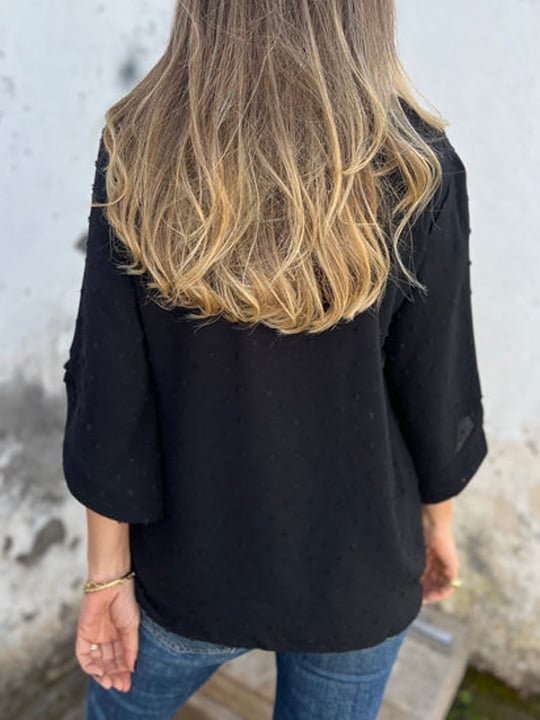 Lyutsiya - Round Neck Embroidered Large Cuffs Casual Shirt