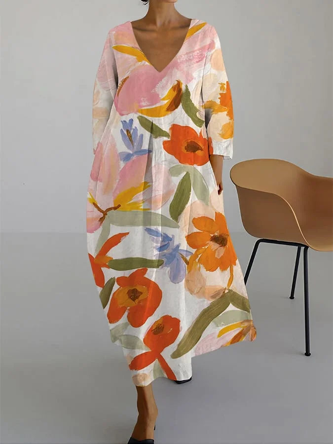 Lucasta - Comfortable V-neck Floral Print Dress