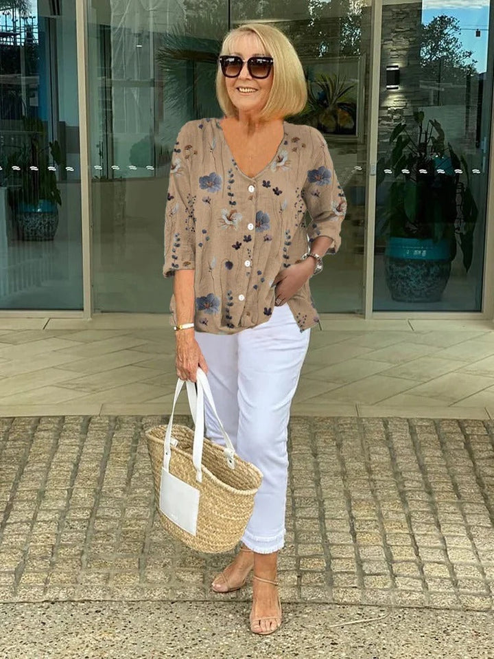 Teresa - Elegant Floral Blouse With Button