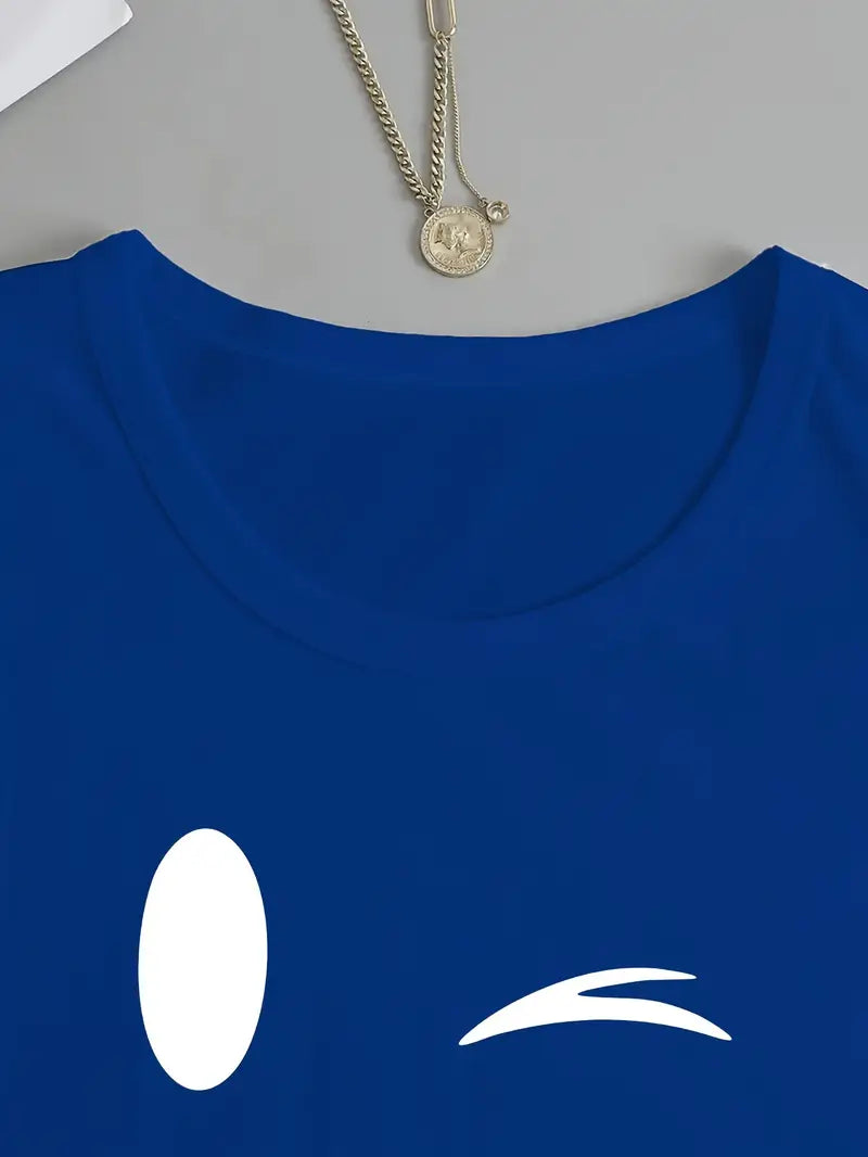 Odalina - Casual Smiley Wink Printed T-Shirt