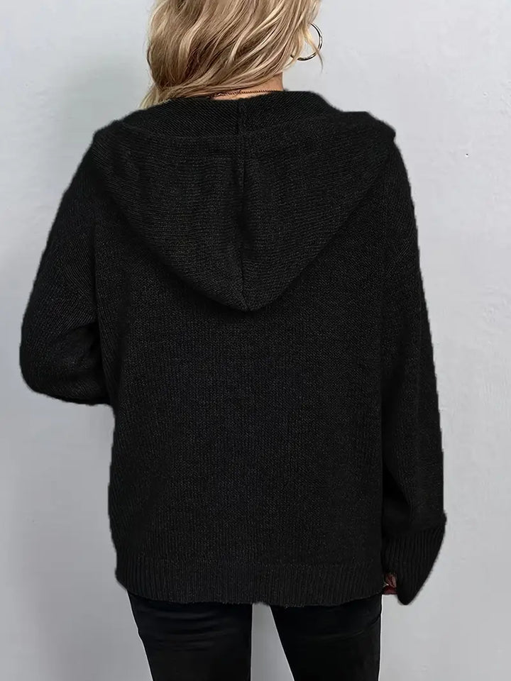Suthida - Elegant Long Sleeve Hooded Sweater With Button