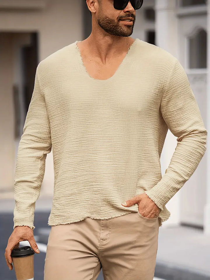 Demetrio - Casual Comfy Long Sleeve Shirt With V-Neck