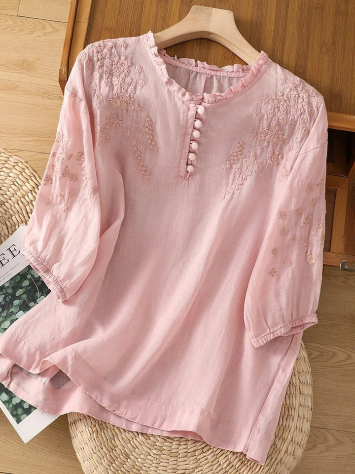 Kissina - Embroidered Cotton Linen Blouse