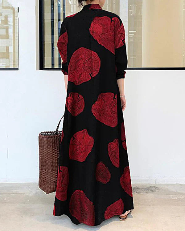 Poleska - Elegant Long Sleeve Printed Maxi Dress