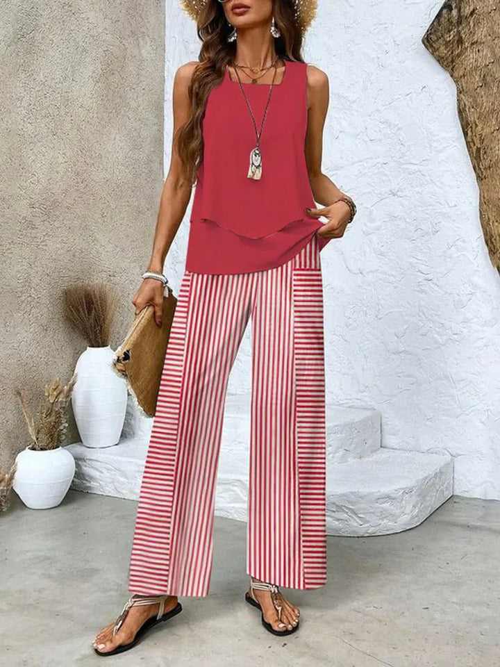 Samborska - Summer Sleeveless Top And Wide Leg Pant
