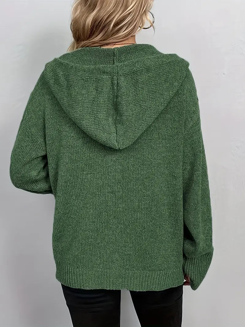 Suthida - Elegant Long Sleeve Hooded Sweater With Button
