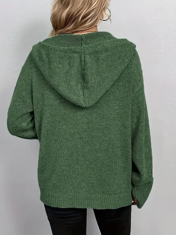 Suthida - Elegant Long Sleeve Hooded Sweater With Button