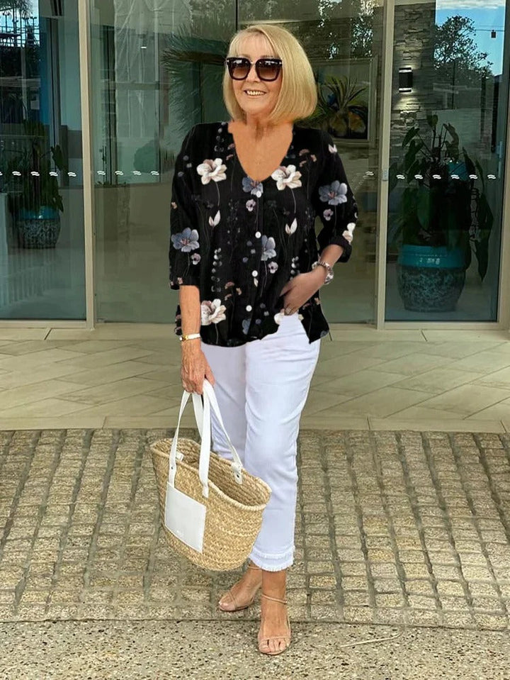 Teresa - Elegant Floral Blouse With Button