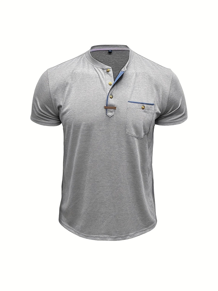 Saxon - Elegant Round Neck T Shirt With Pocket