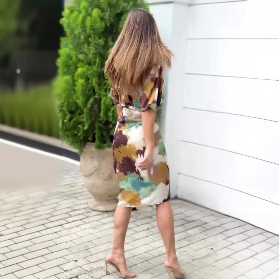 Natalja - Elegant Satin Dress with Abstract Print