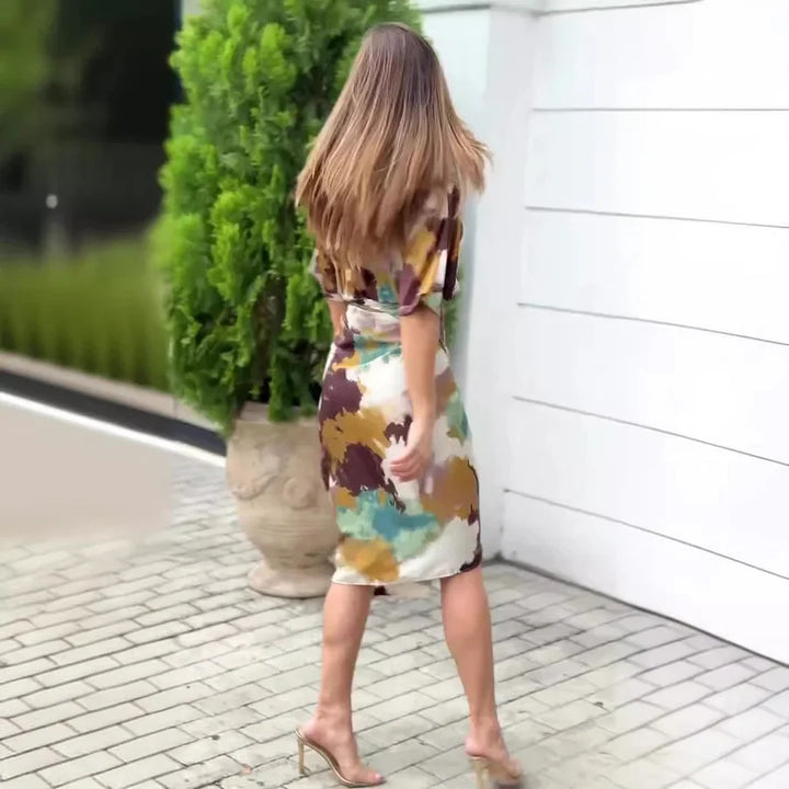 Natalja - Elegant Satin Dress with Abstract Print