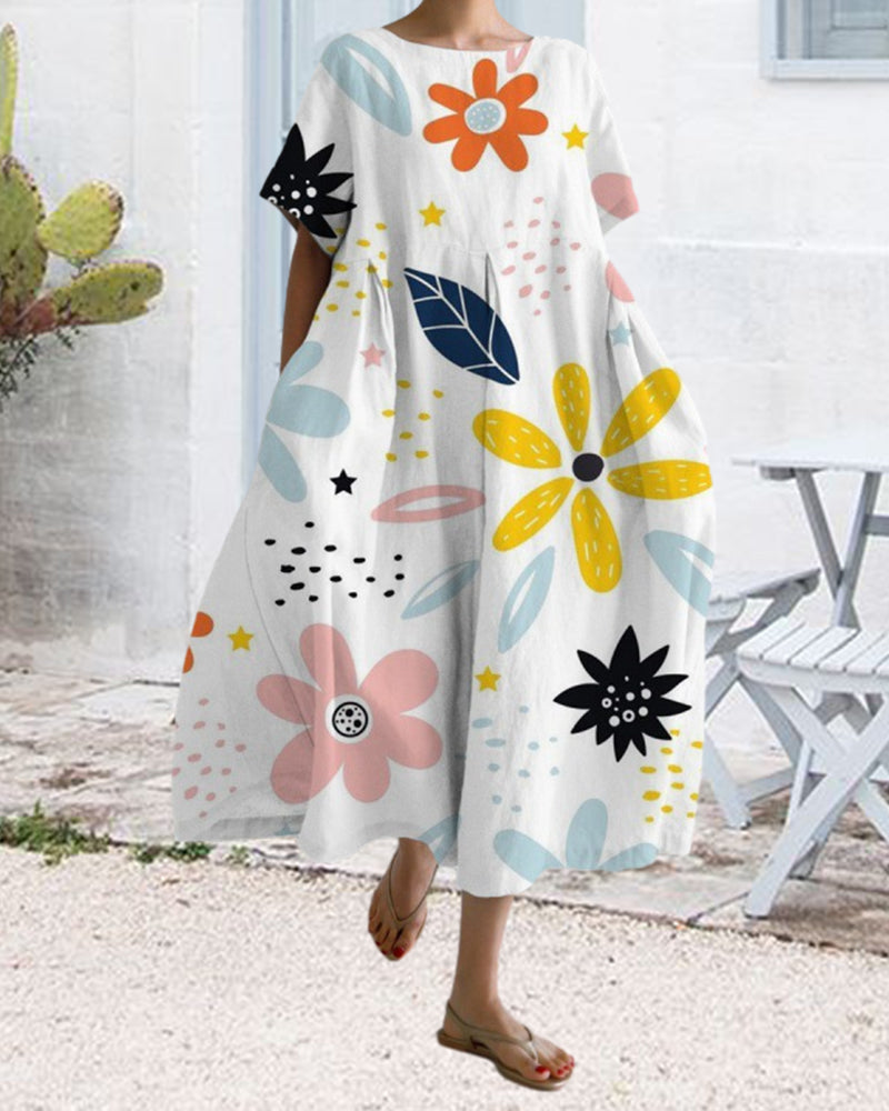 Ruzana - Loose Printed Dress with Short Sleeves
