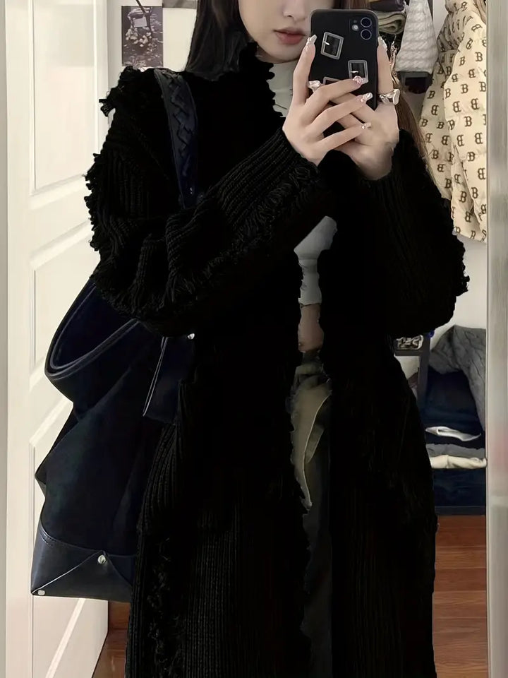 Ramziya - Elegant Long Tassel Cardigan With Pocket