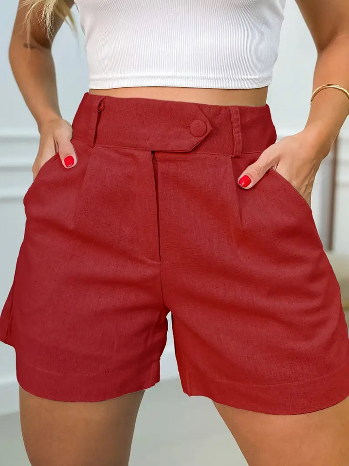 Annora - Casual High Waist Shorts With Button