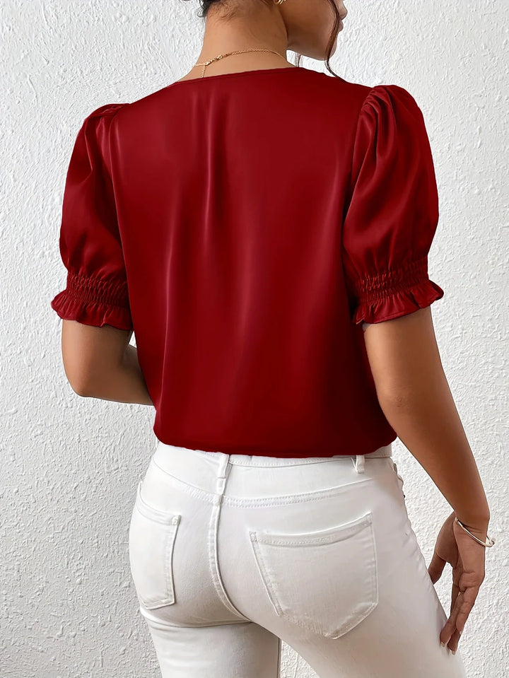 Abella - Elegant V-neck And Puff Sleeve Blouse