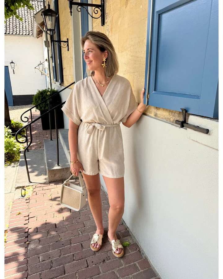 Lerusik - Linen Short Sleeve Playsuit