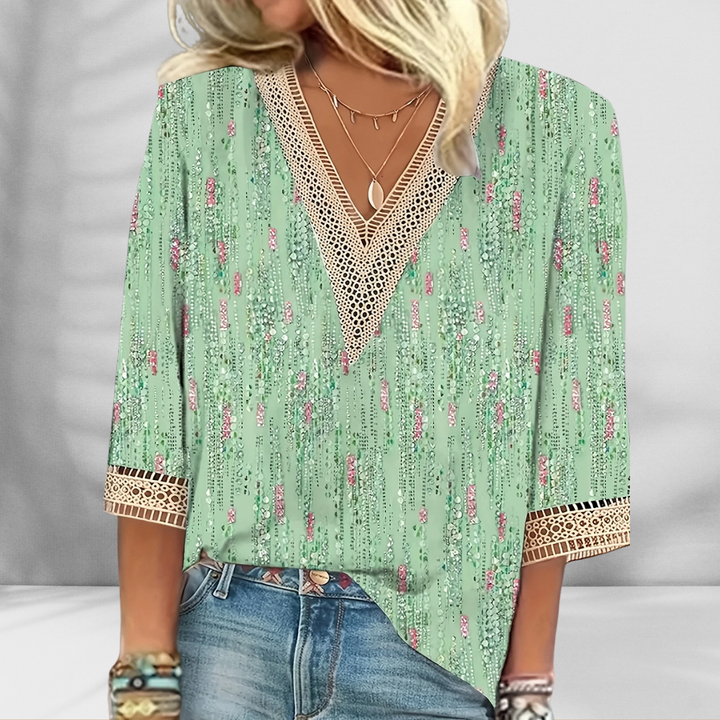 Maricela - Boho Blouse With Floral Patterns And Long Sleeves