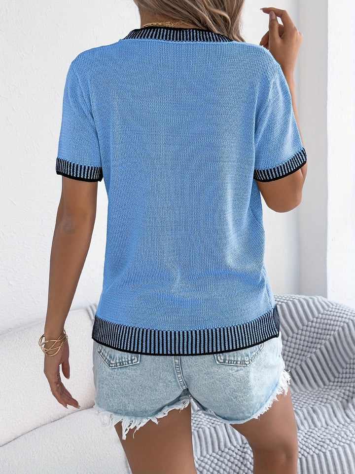 Alethea - Elegant Round Neck And Striped Knitted Top