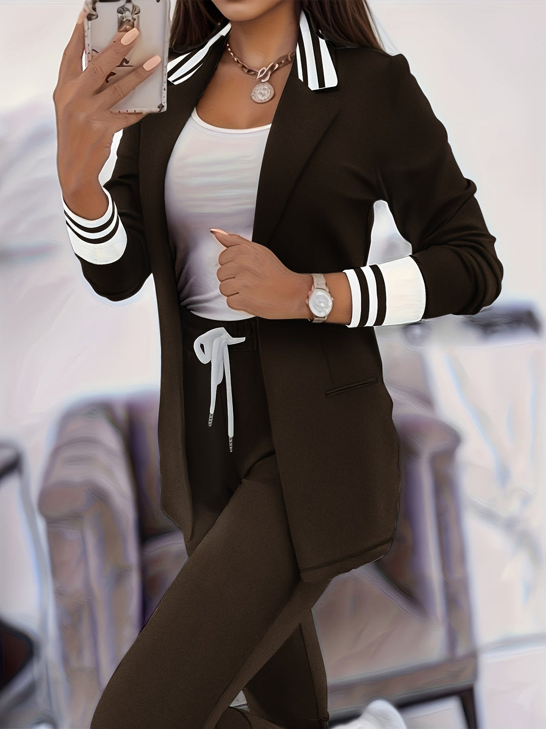 Ingelore - Fashionable Striped Two Piece Set