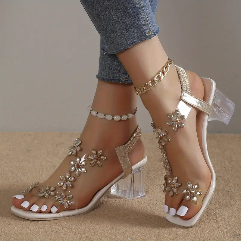 Graciela - High Heeled Sandals With Floral Crystals