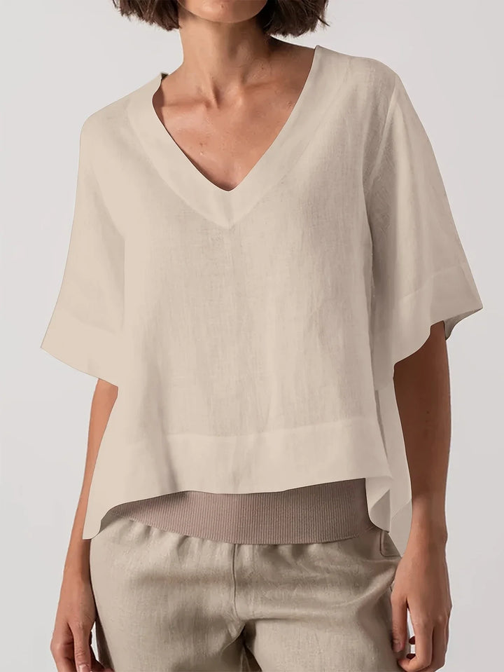 Mattea - Casual Loose Fitting Top With V Neck