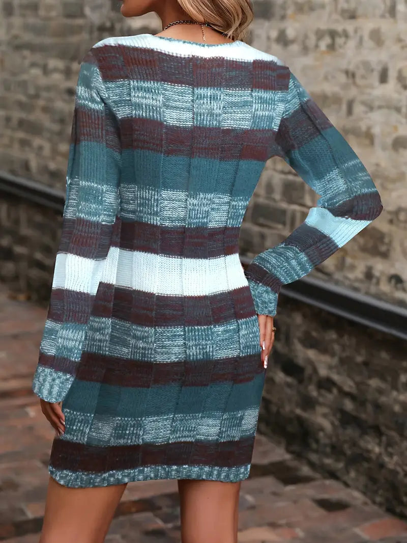 Begum - Casual Long Sleeve Sweater Dress With Knitted
