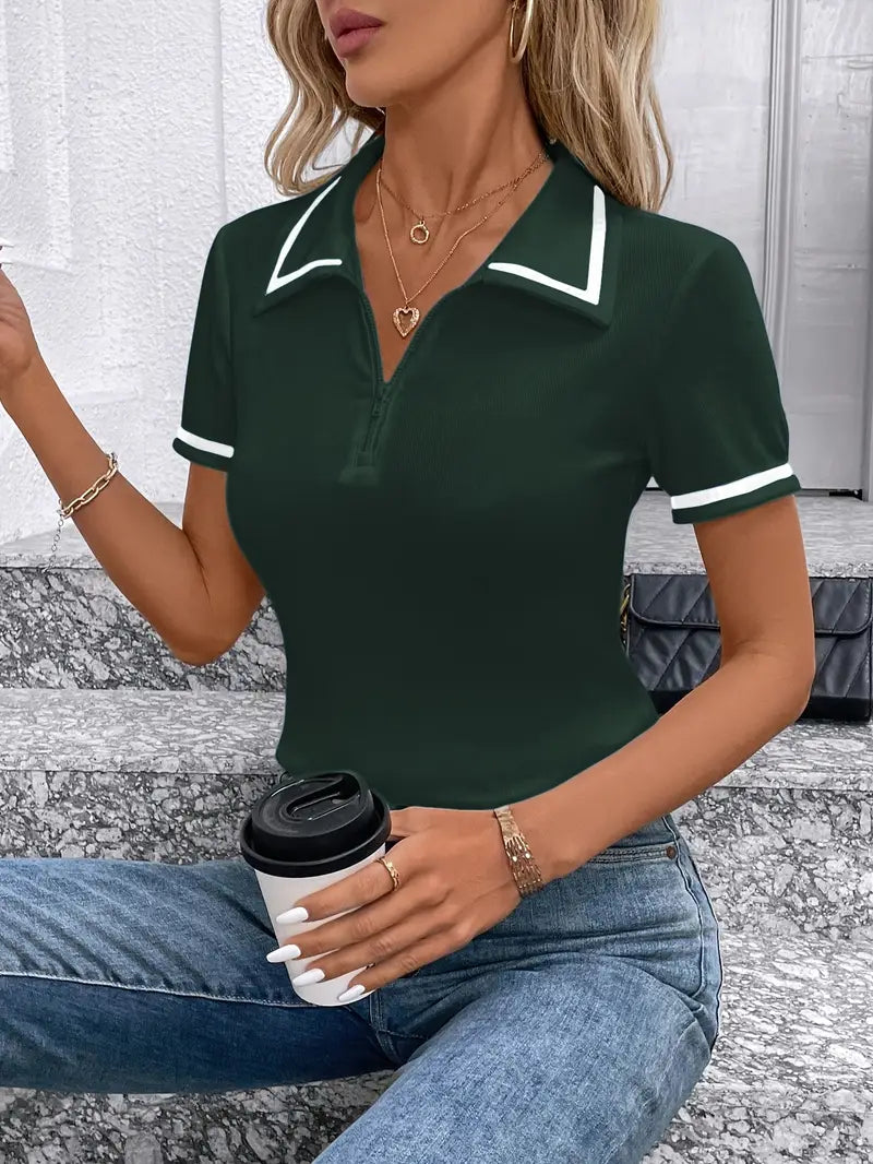Vasilka - Elegant Short Sleeve Top With Collar