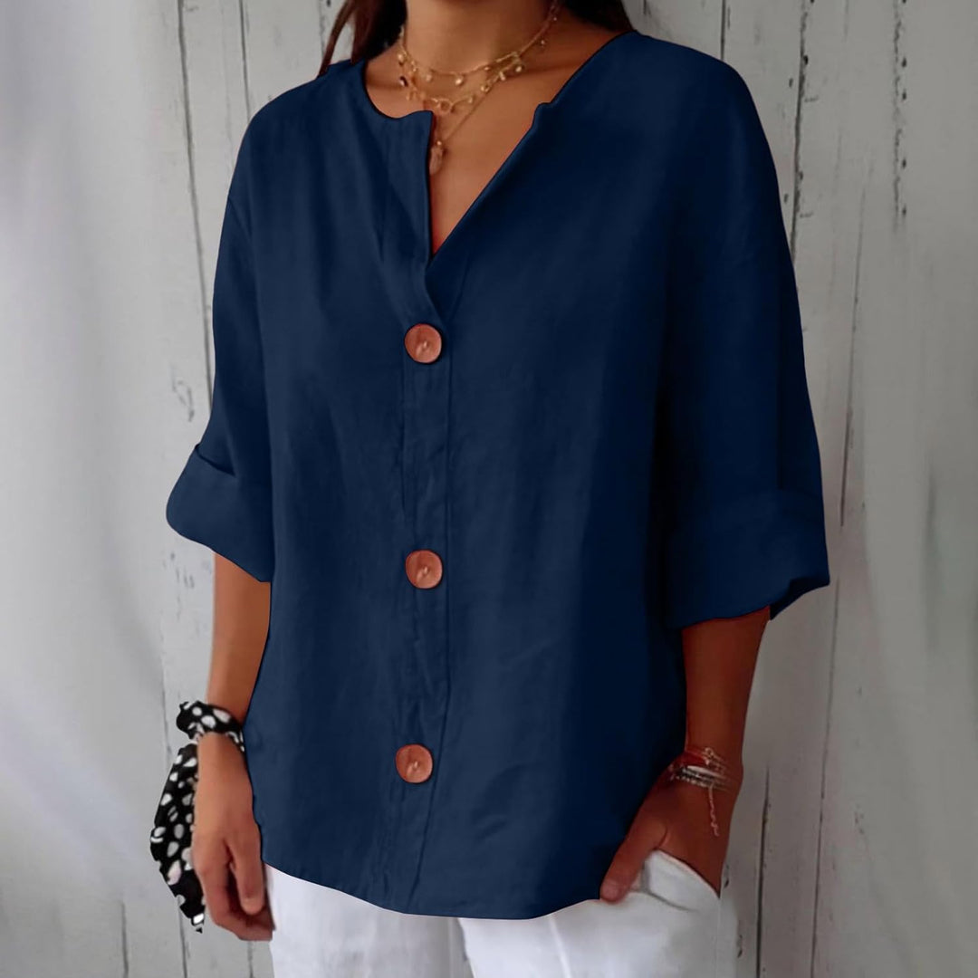 Maeve - Cotton Linen V Neck Shirt
